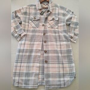 NWt PlaiD Shacket•CoaT~ Ultra Long-length~ Grey/Pink Size: MED